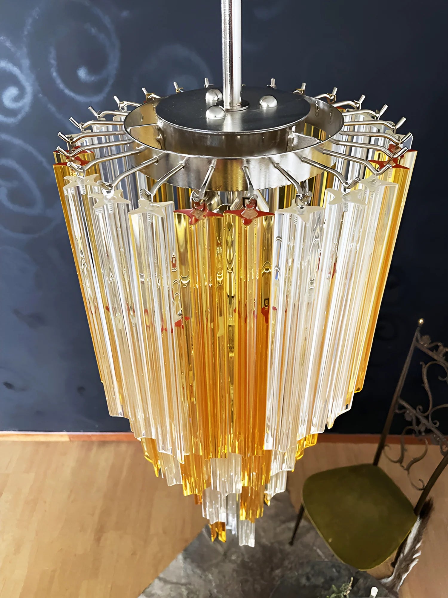 Murano Spiral Prisms Transparent Amber Chandelier - Nuvé