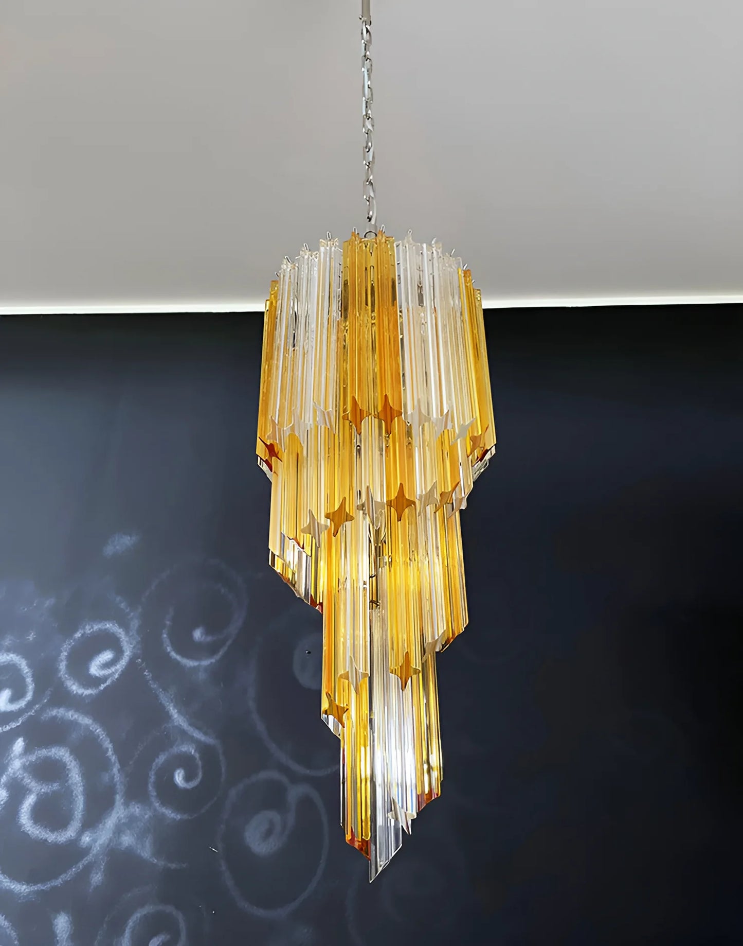 Murano Spiral Prisms Transparent Amber Chandelier - Nuvé