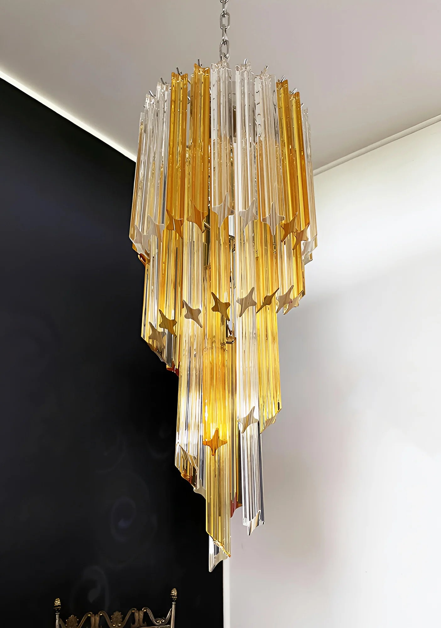 Murano Spiral Prisms Transparent Amber Chandelier - Nuvé