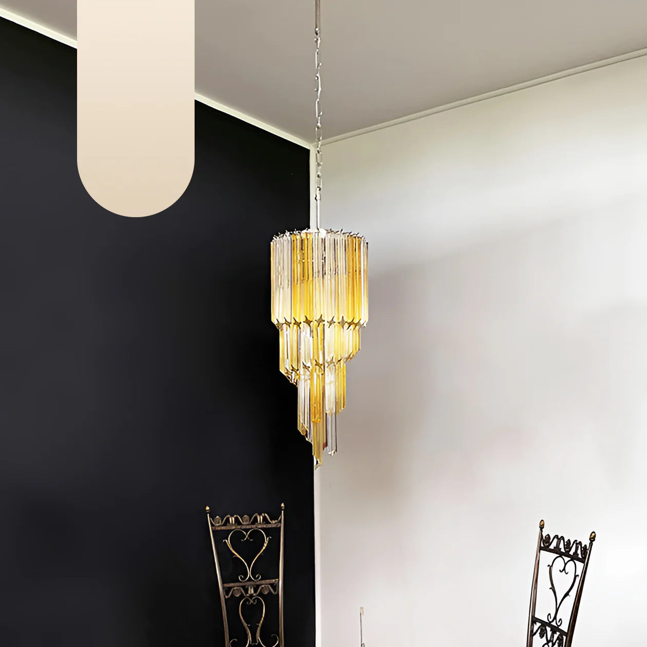 Murano Spiral Prisms Transparent Amber Chandelier - Nuvé