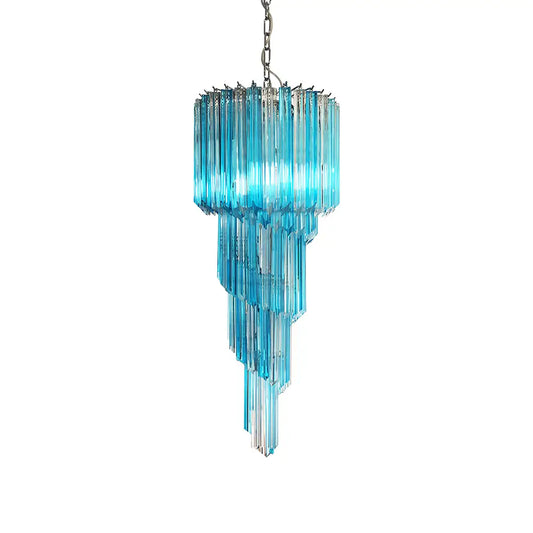 Murano Spiral Transparent Blue Prism Glass Chandelier - Nuvé