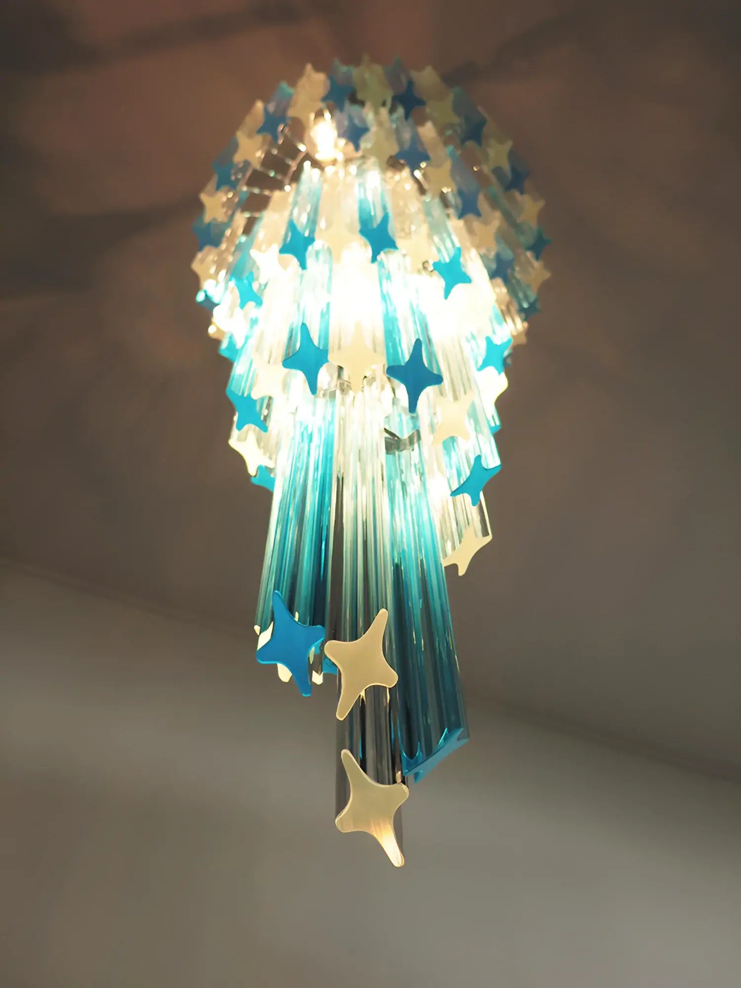 Murano Spiral Transparent Blue Prism Glass Chandelier - Nuvé