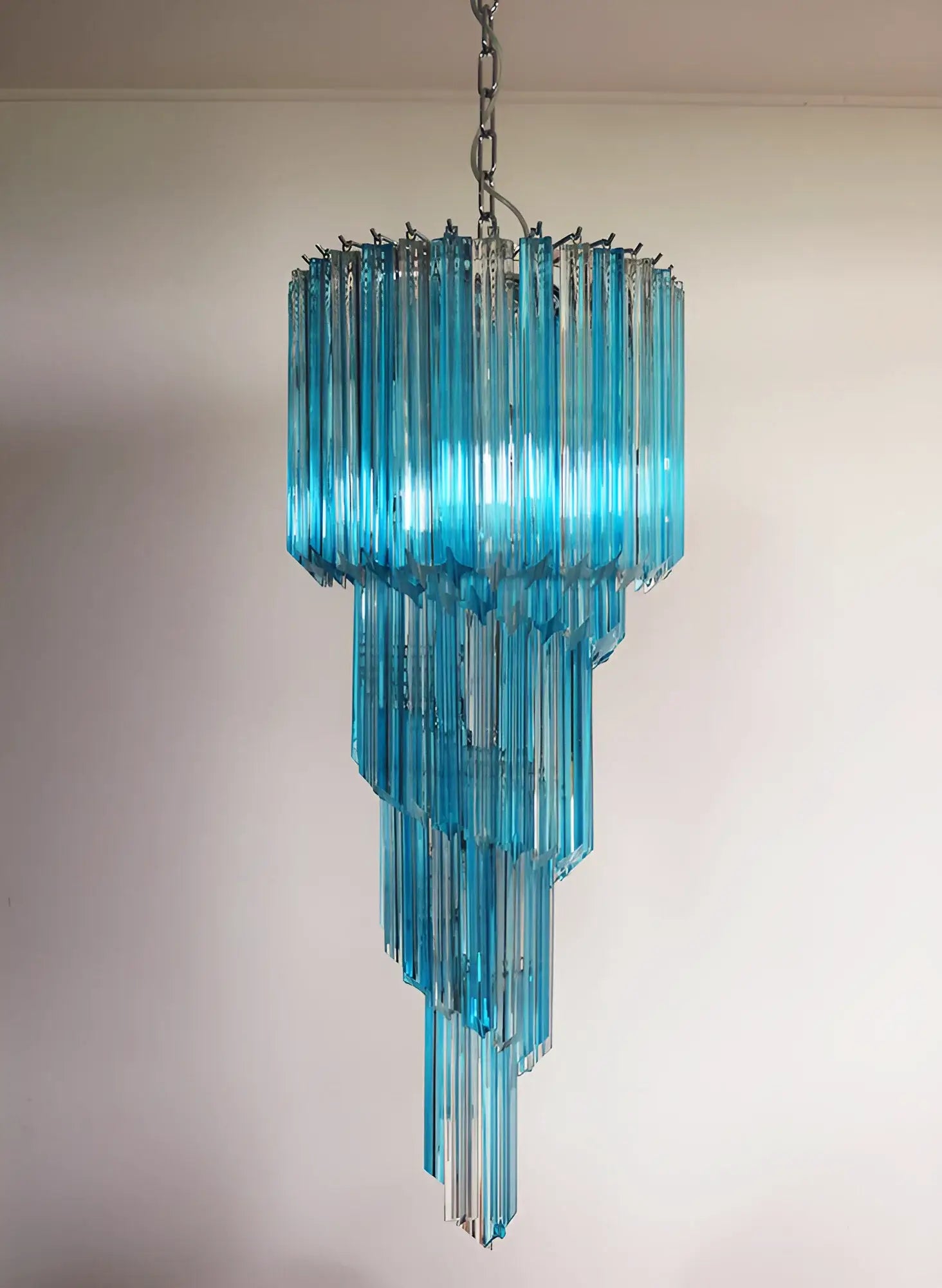 Murano Spiral Transparent Blue Prism Glass Chandelier - Nuvé