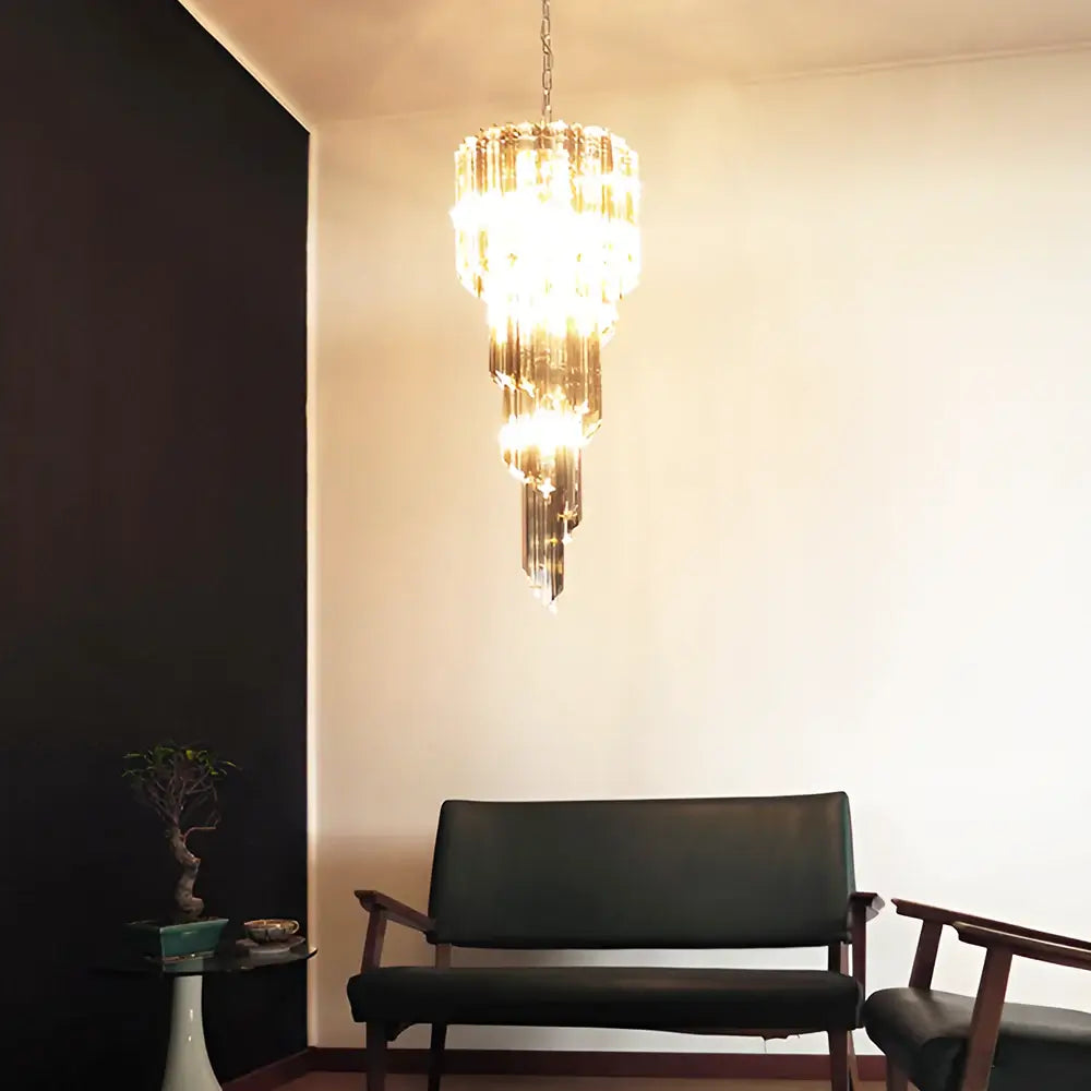 Murano Spiral Transparent Smoked Prism Glass Chandelier - Nuvé
