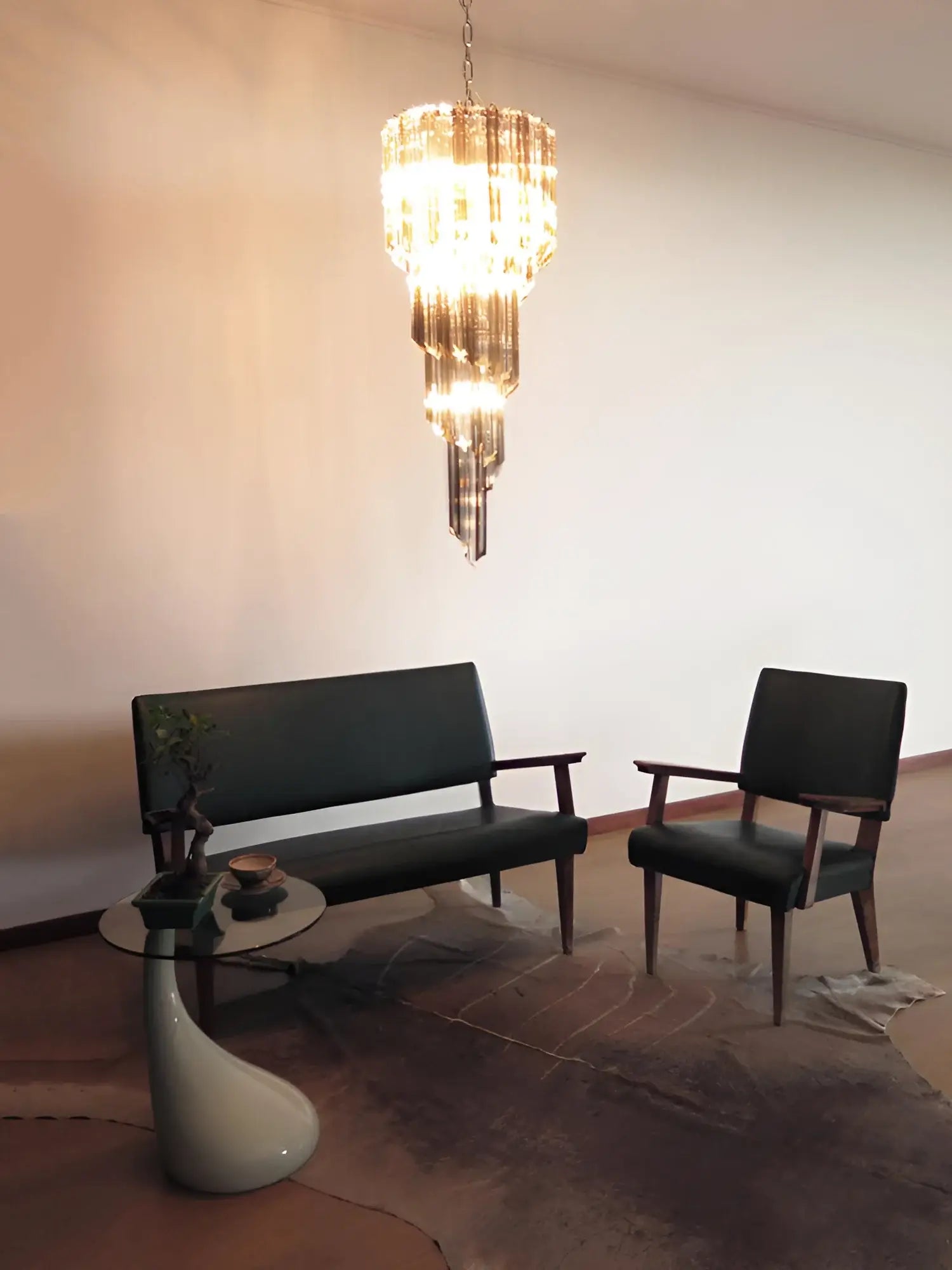 Murano Spiral Transparent Smoked Prism Glass Chandelier - Nuvé