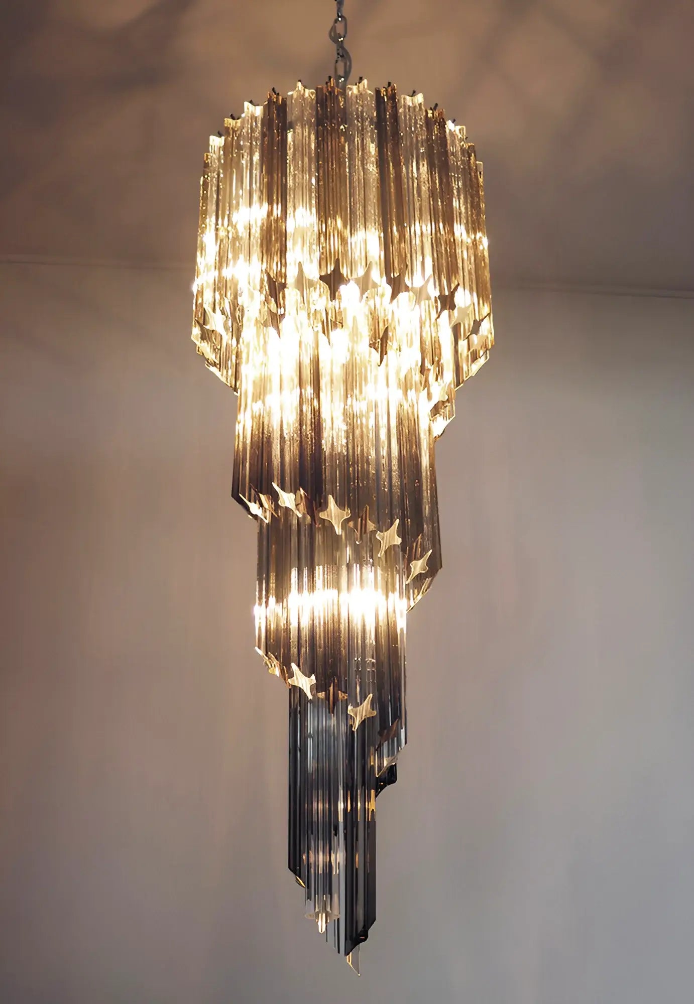 Murano Spiral Transparent Smoked Prism Glass Chandelier - Nuvé