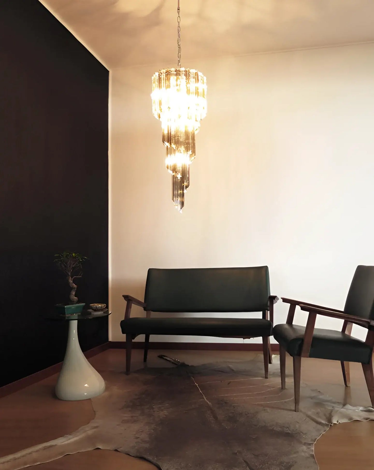 Murano Spiral Transparent Smoked Prism Glass Chandelier - Nuvé