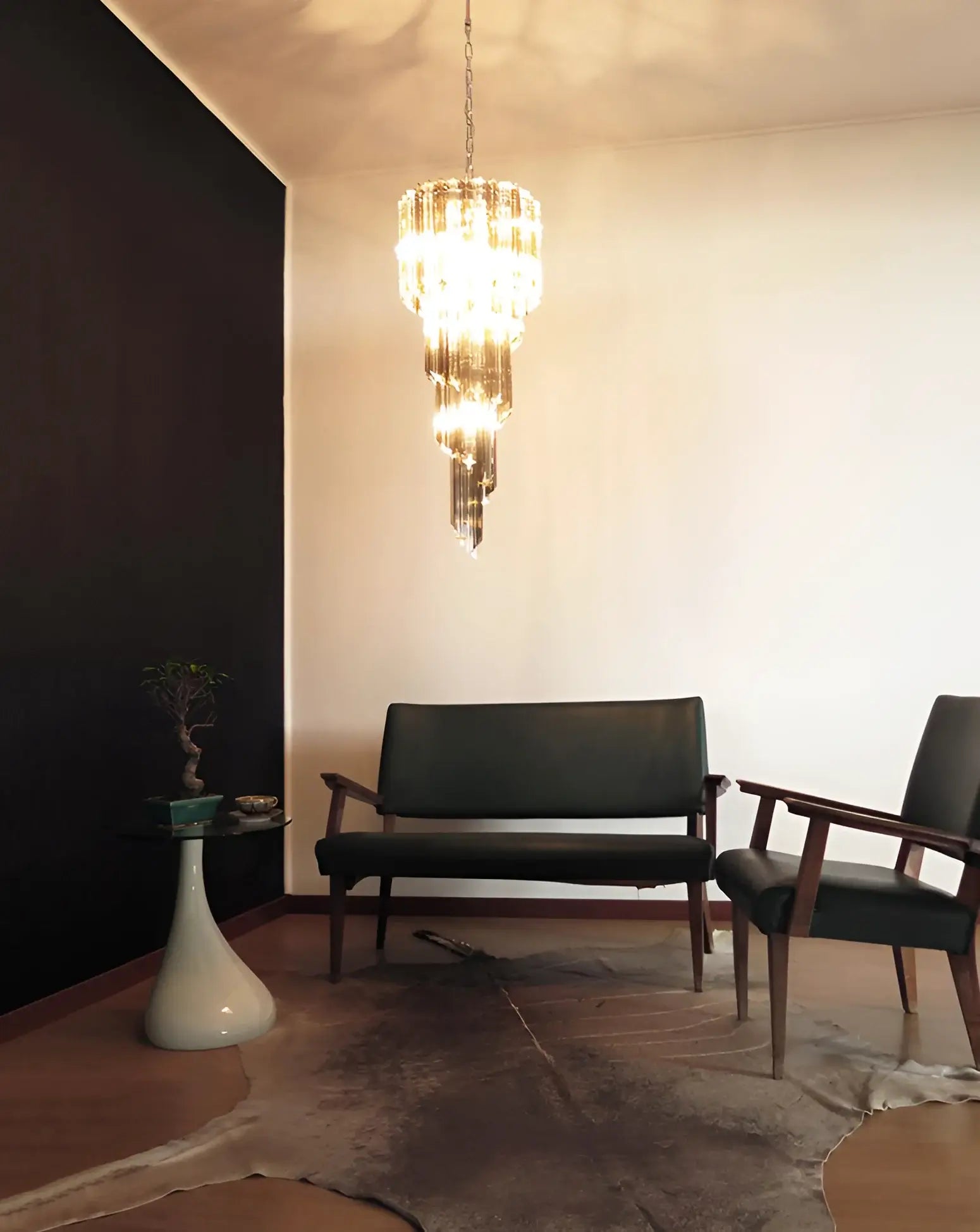 Murano Spiral Transparent Smoked Prism Glass Chandelier - Nuvé