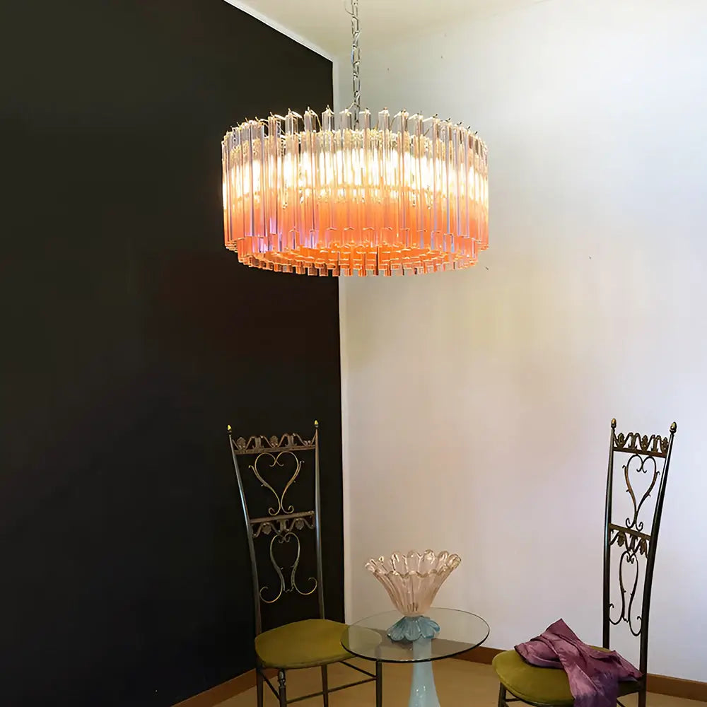 Murano Triedri Round Prisms Pink Chandelier - Nuvé