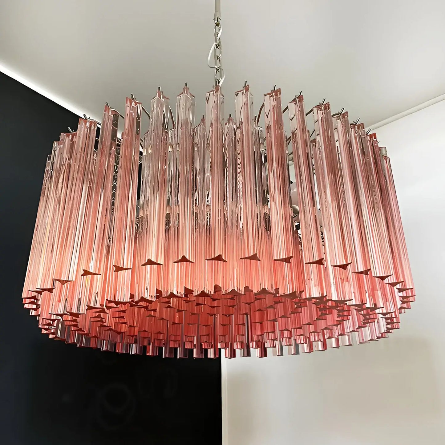 Murano Triedri Round Prisms Pink Chandelier - Nuvé
