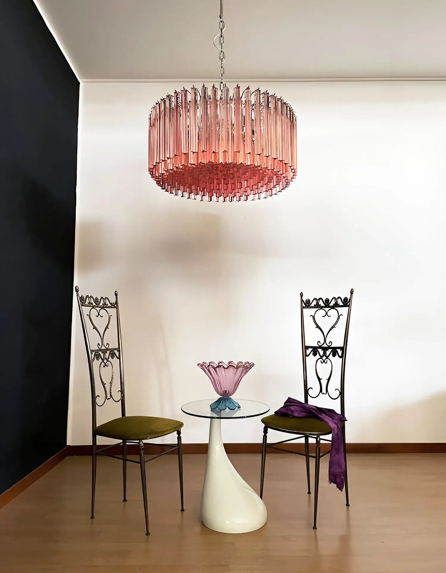Murano Triedri Round Prisms Pink Chandelier - Nuvé
