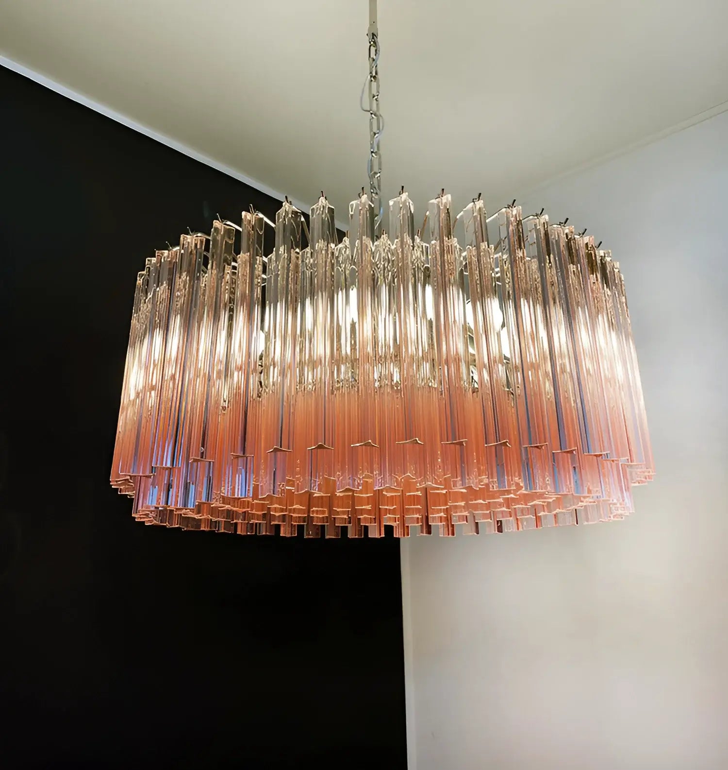 Murano Triedri Round Prisms Pink Chandelier - Nuvé