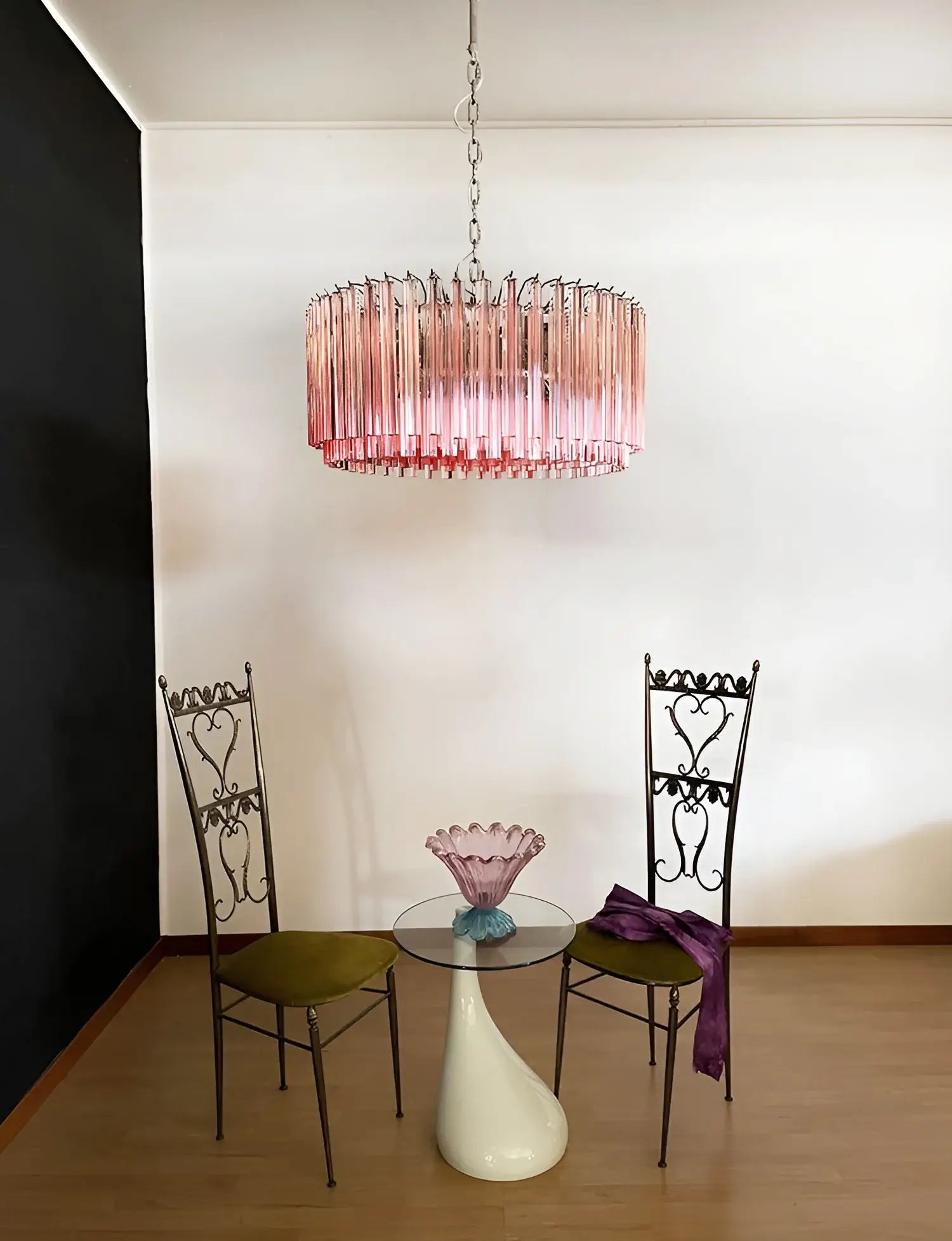 Murano Triedri Round Prisms Pink Chandelier - Nuvé