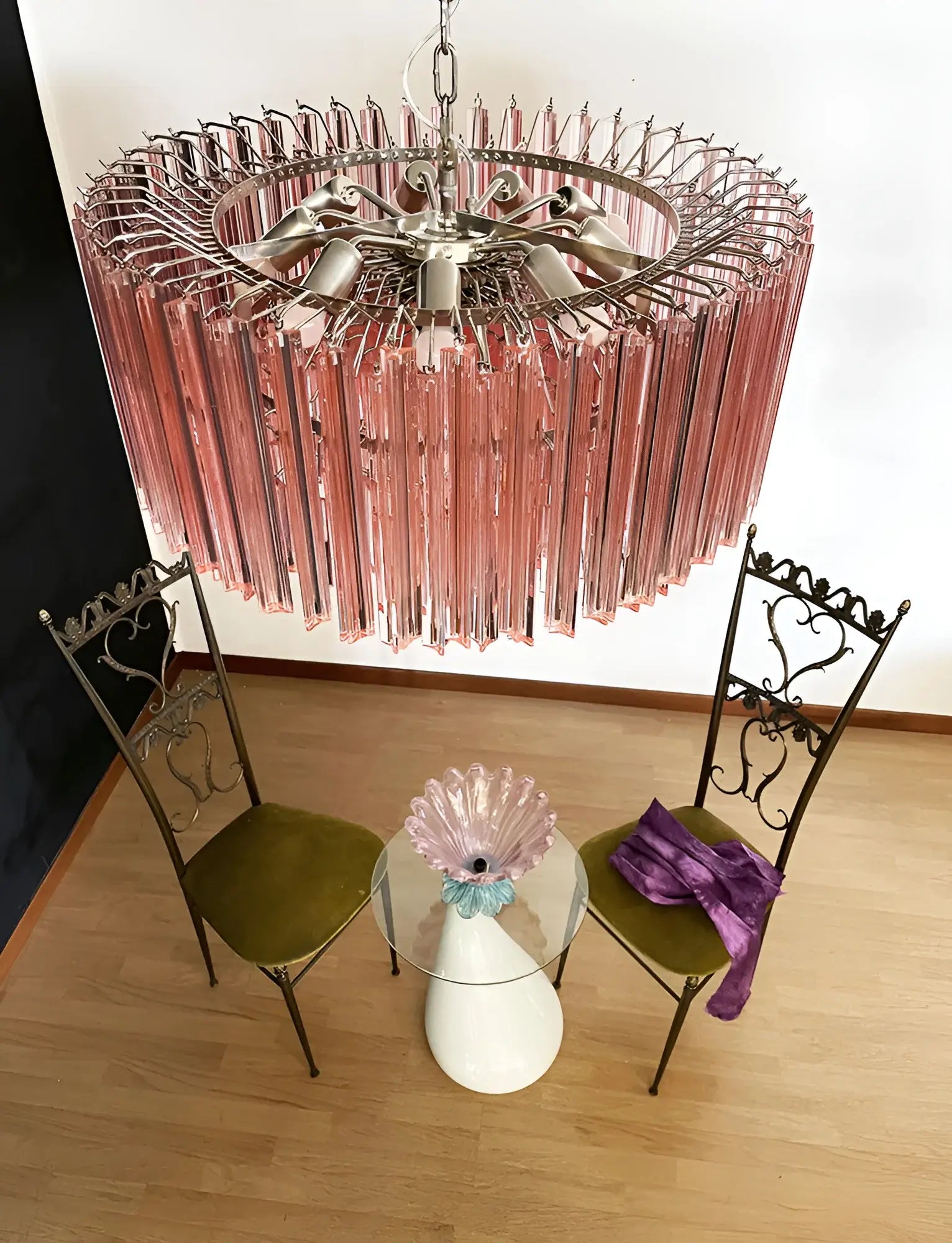 Murano Triedri Round Prisms Pink Chandelier - Nuvé