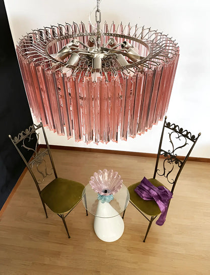 Murano Triedri Round Prisms Pink Chandelier - Nuvé