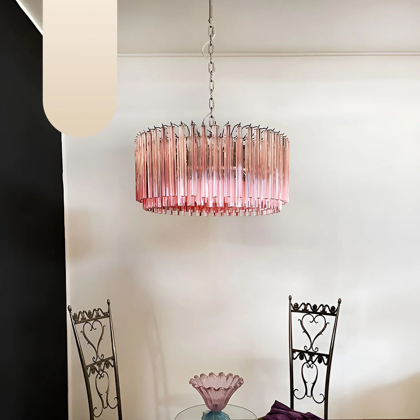 Murano Triedri Round Prisms Pink Chandelier - Nuvé