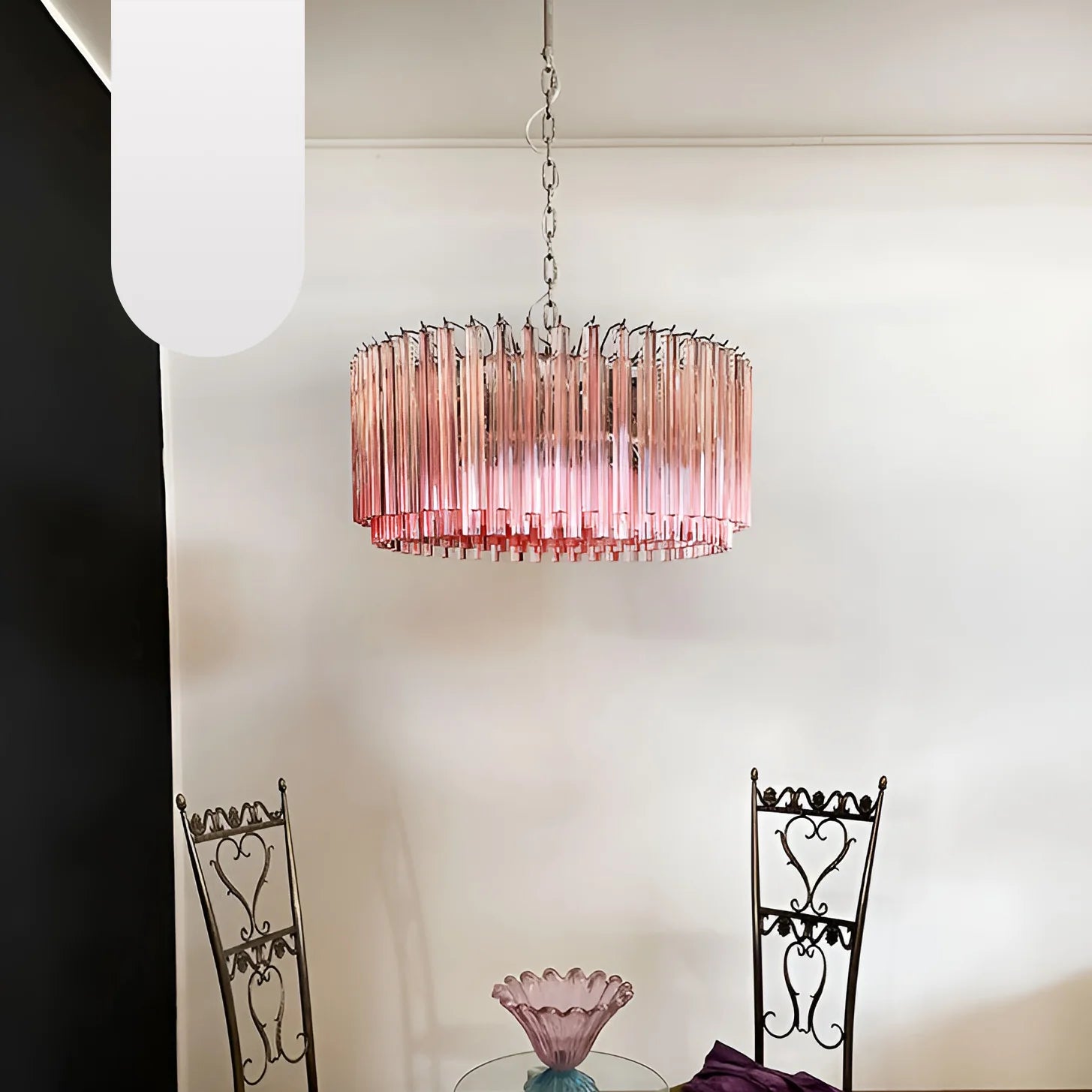 Murano Triedri Round Prisms Pink Chandelier - Nuvé