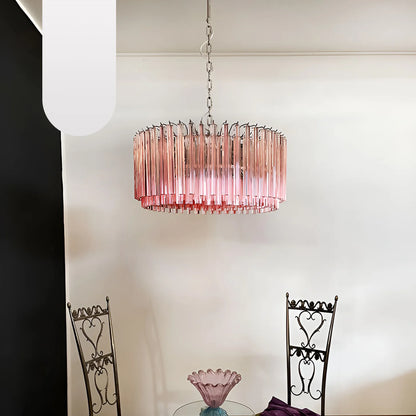 Murano Triedri Round Prisms Pink Chandelier - Nuvé