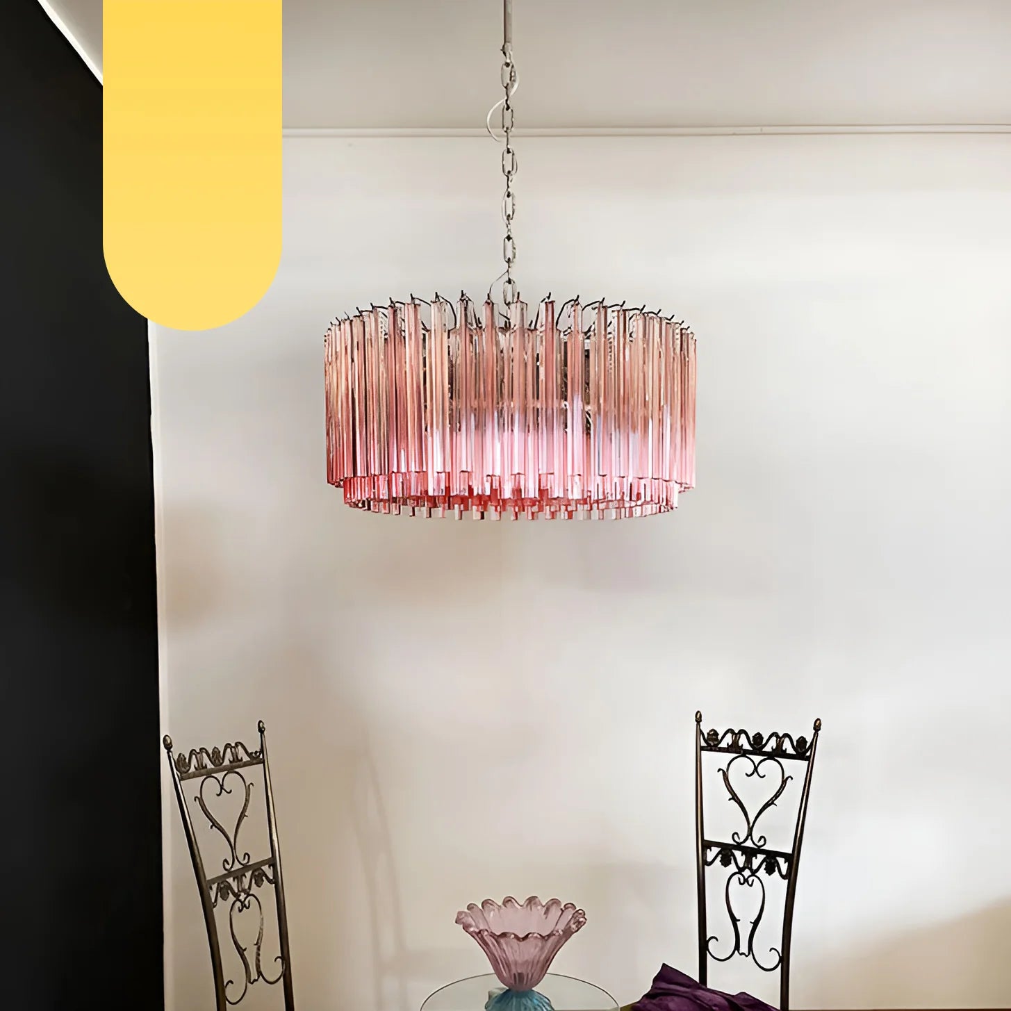 Murano Triedri Round Prisms Pink Chandelier - Nuvé