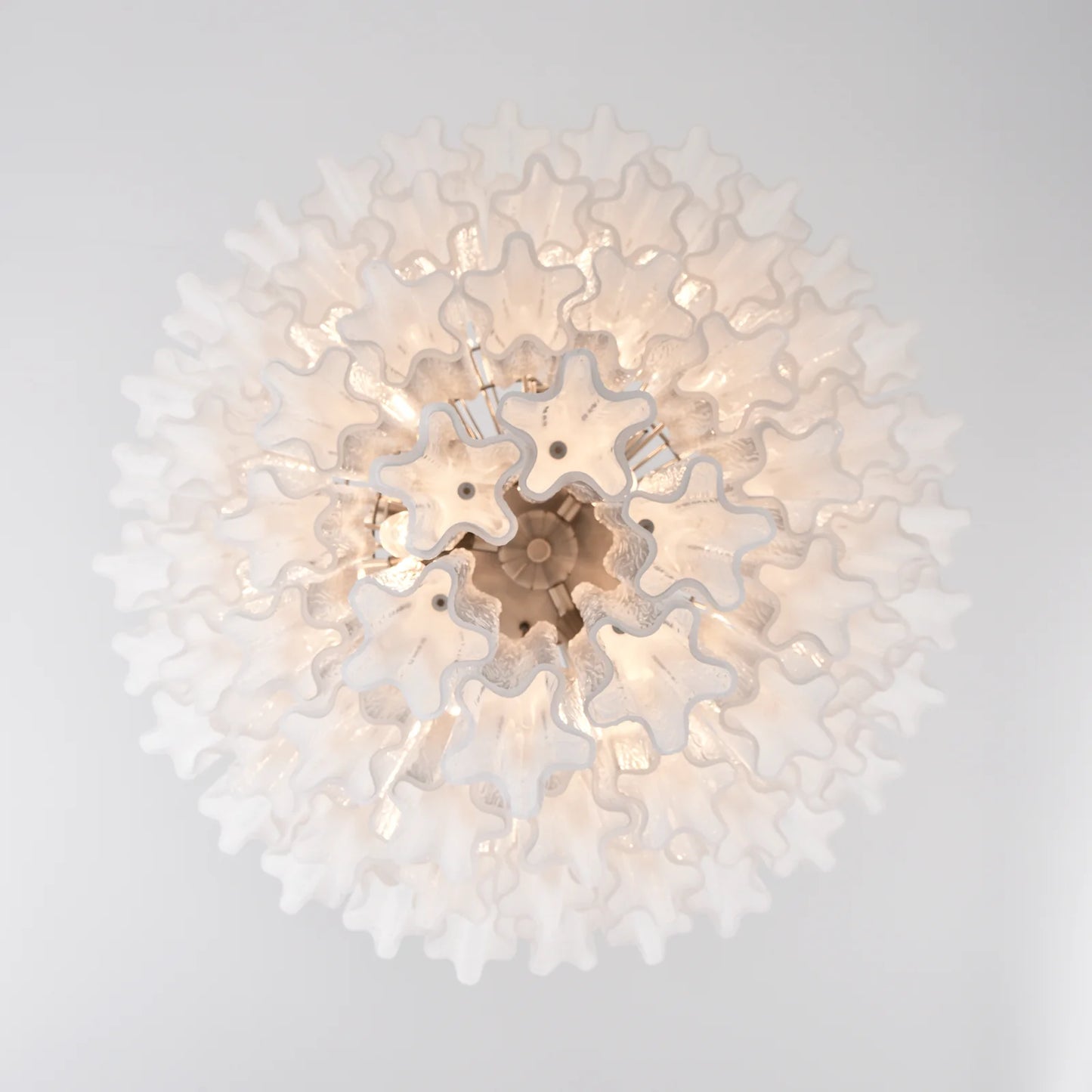 Murano white glass tubes chandelier by Korewolamp, featuring elegant glass tubes arranged in a modern chandelier design.
