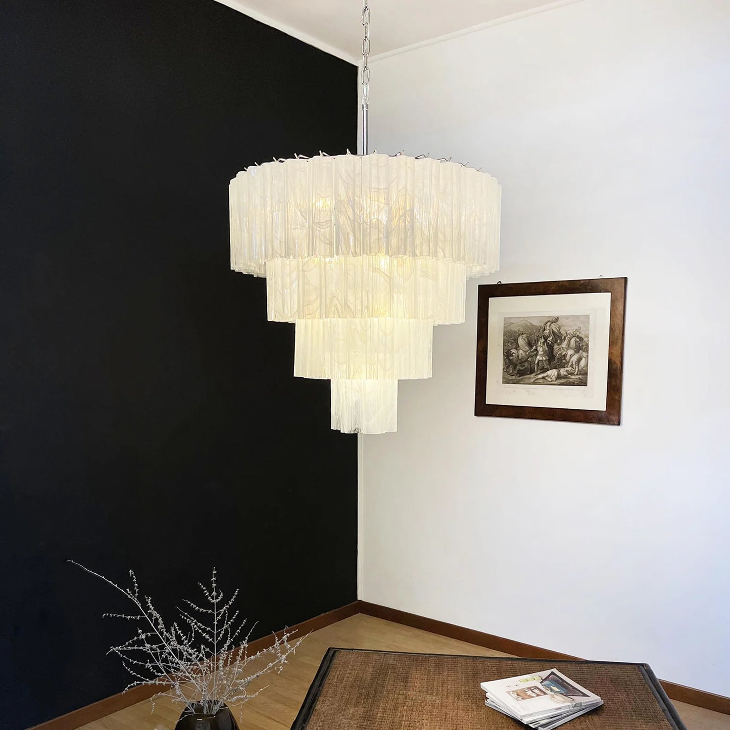 Murano White Glass Tubes Chandelier - Nuvé