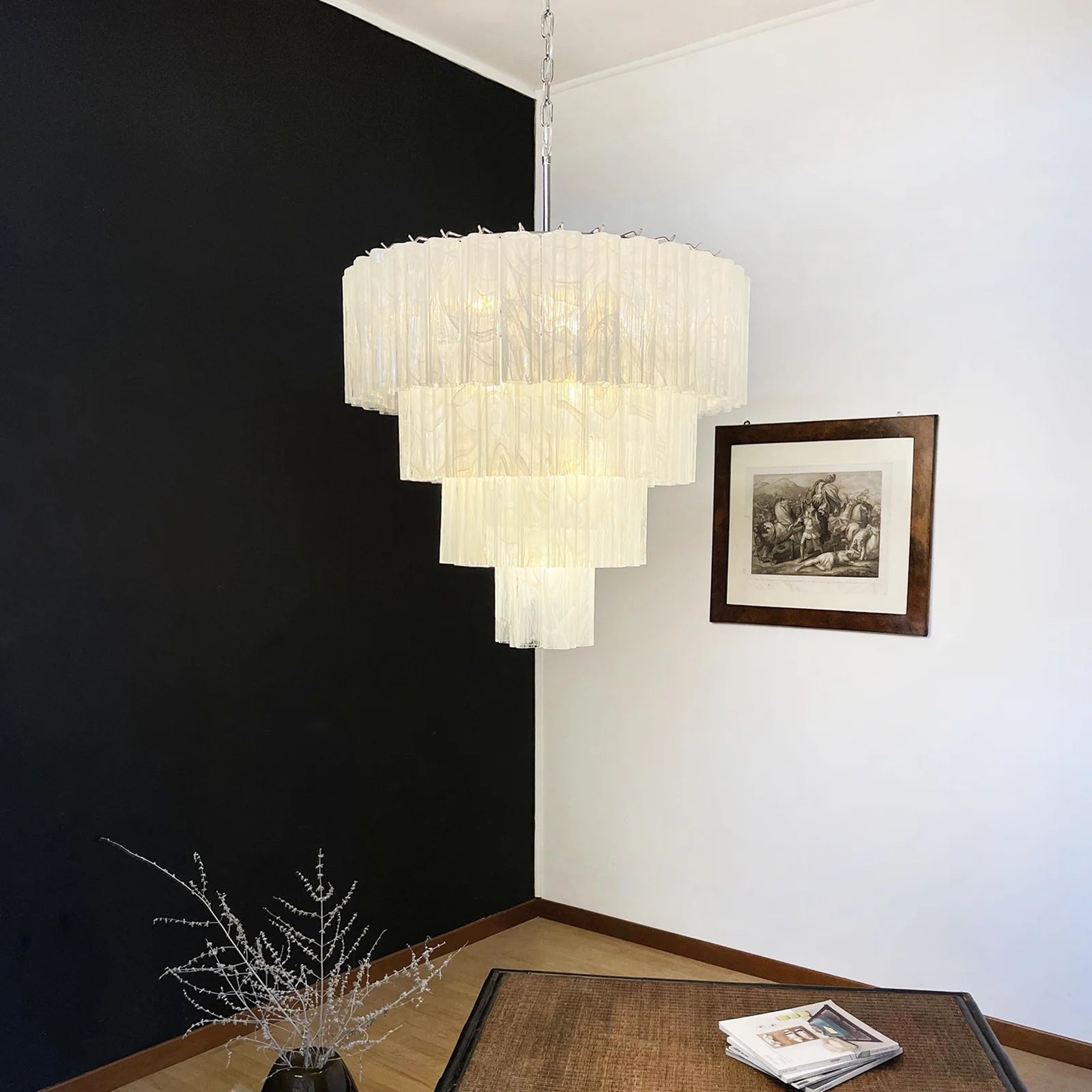 Murano White Glass Tubes Chandelier - Nuvé