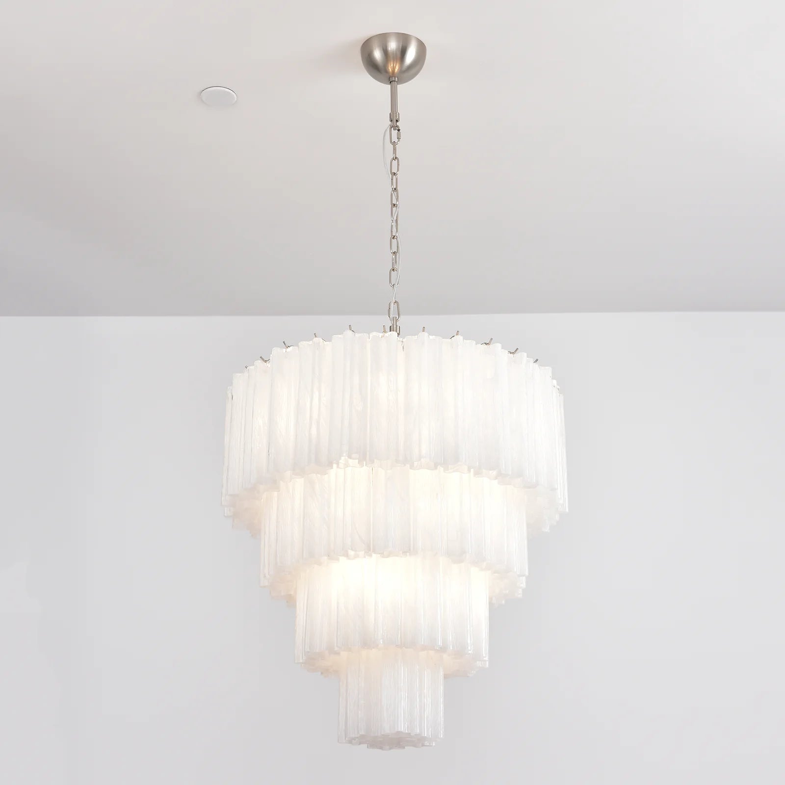 Murano white glass tubes chandelier by korewolamp featuring elegant glass tubes and a modern chandelier design.