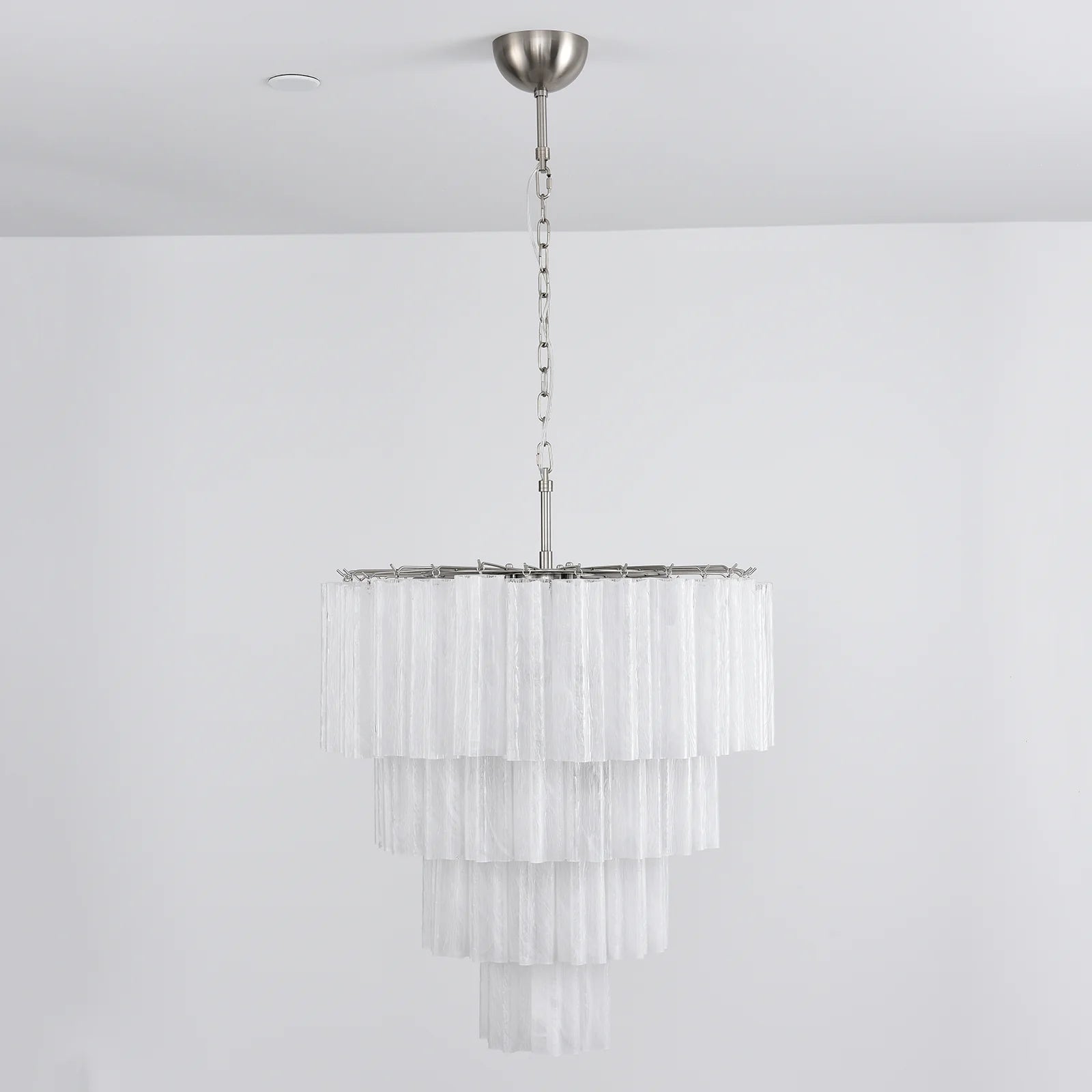 Murano white glass tubes chandelier by korewolamp, featuring elegant hanging glass tubes in a modern lighting design.