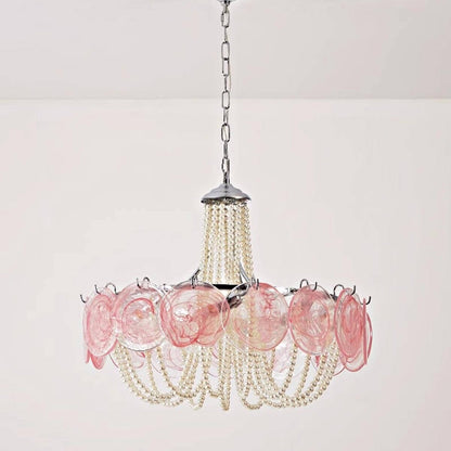 Murano Pink Disc Glass Chandelier