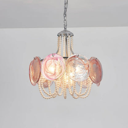 Murano Pink Disc Glass Chandelier