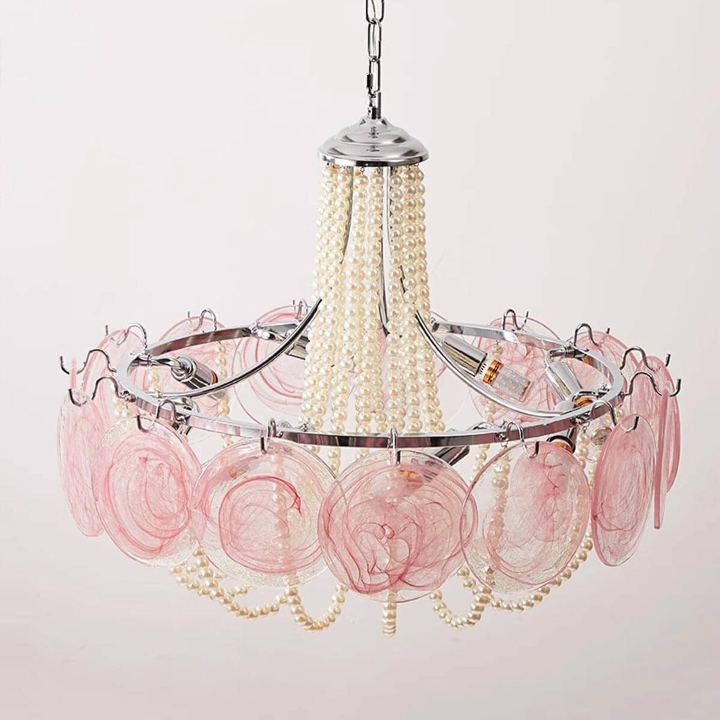 Murano Pink Disc Glass Chandelier