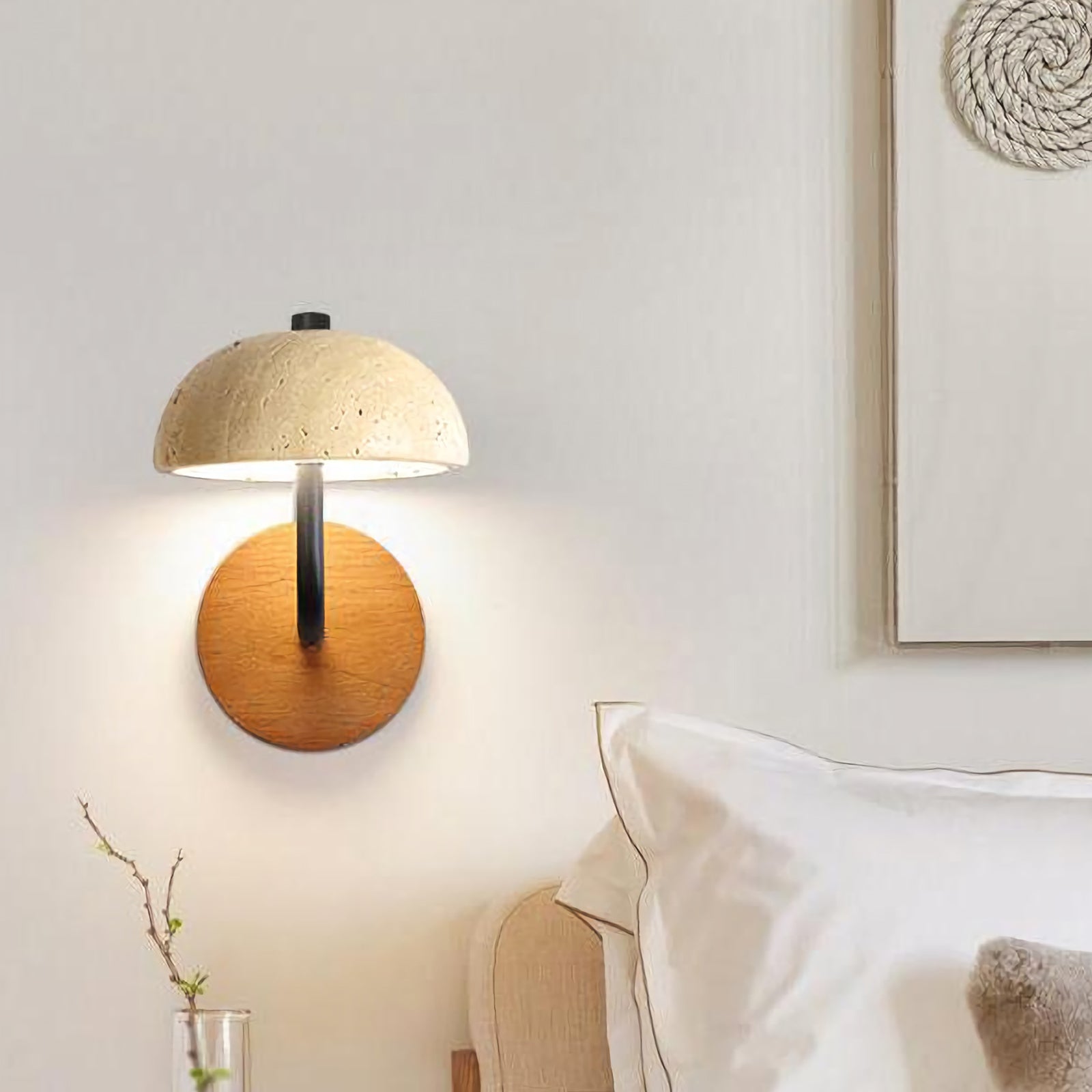 Natural stone mushroom wall lamp by korewolamp, LED fixture with a textured stone finish for stylish indoor or outdoor lighting.