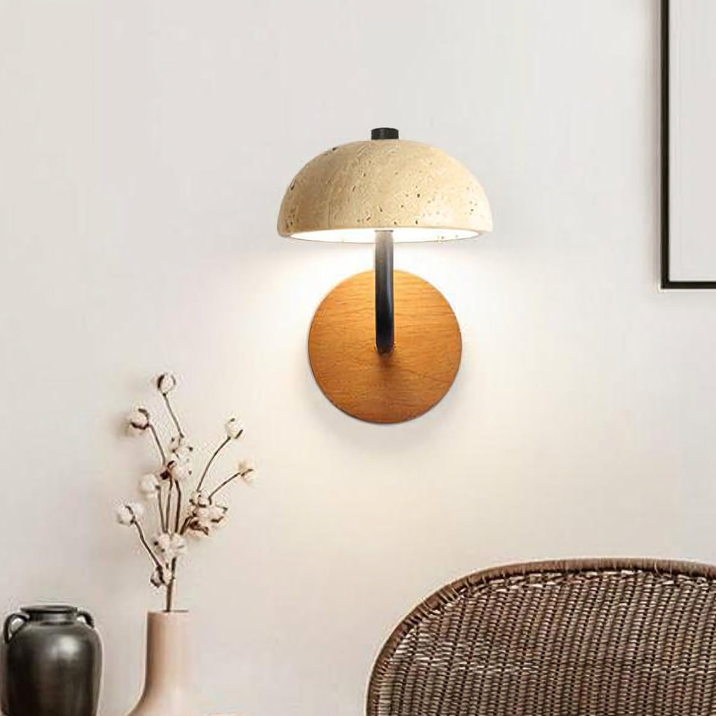 Natural stone mushroom wall lamp by korewolamp, featuring LED lighting and a rustic, textured finish for decorative wall lighting.