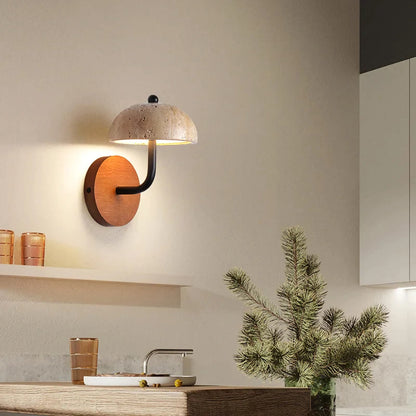 Natural stone mushroom wall lamp by korewolamp with LED lighting, showcasing a textured stone surface and modern wall mount design.