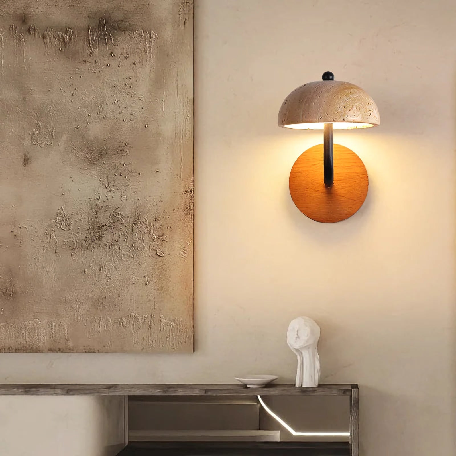 Natural stone mushroom wall lamp by korewolamp featuring a unique LED light design for indoor or outdoor decor.