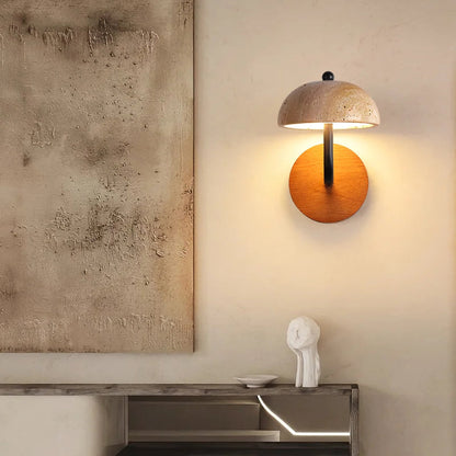 Natural stone mushroom wall lamp by korewolamp featuring a unique LED light design for indoor or outdoor decor.