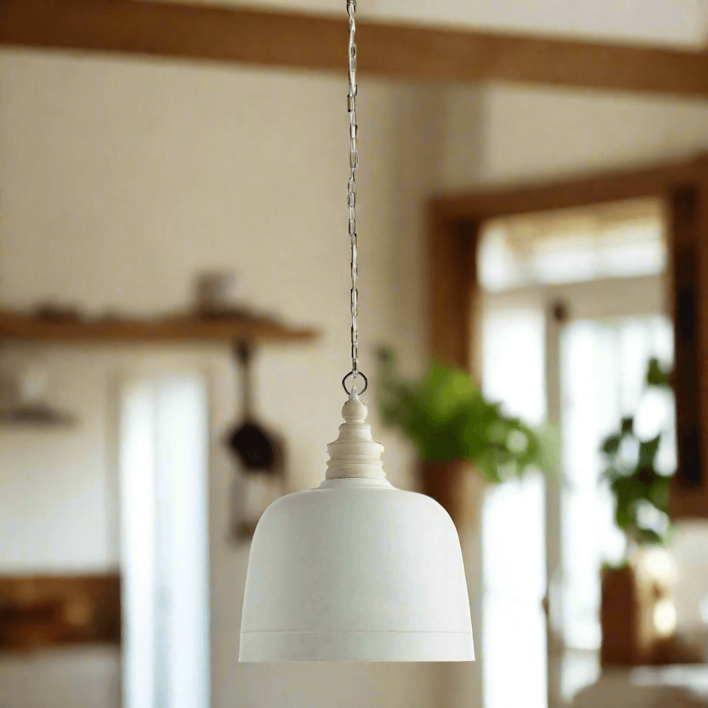 White Farmhouse Dome Pendant Light with Gold Interior - Nuvé