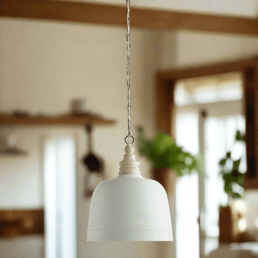 White Farmhouse Dome Pendant Light with Gold Interior - Nuvé