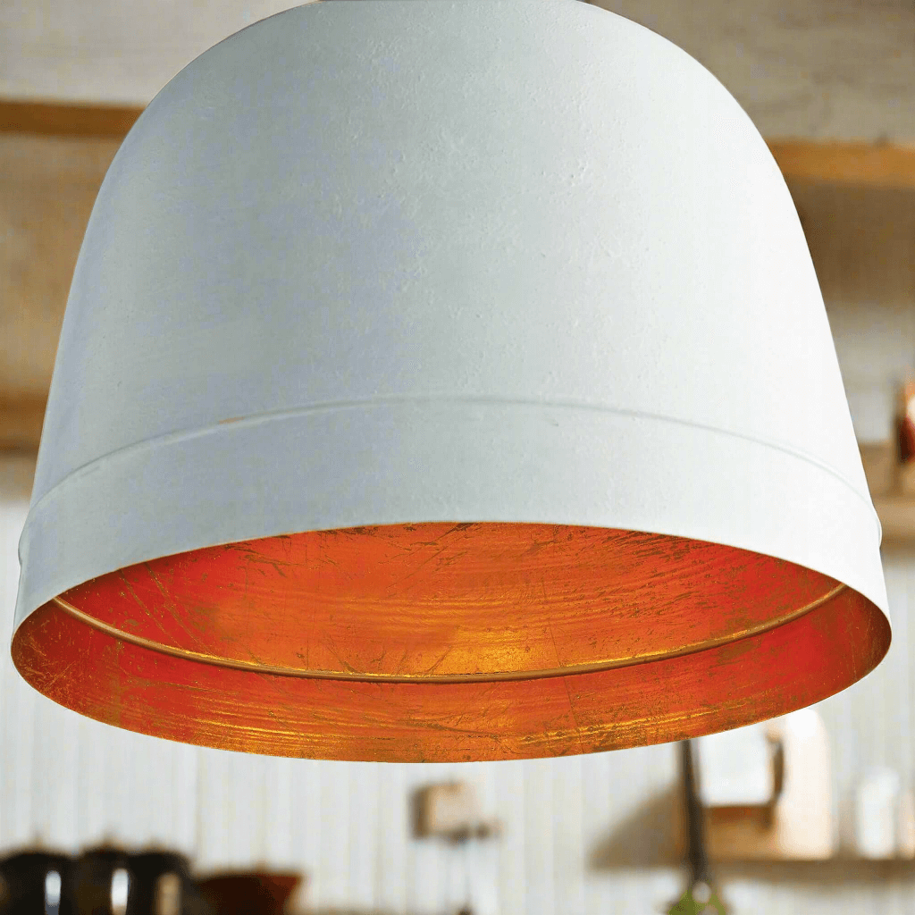 White Farmhouse Dome Pendant Light with Gold Interior - Nuvé
