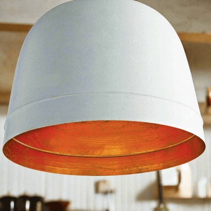 White Farmhouse Dome Pendant Light with Gold Interior - Nuvé
