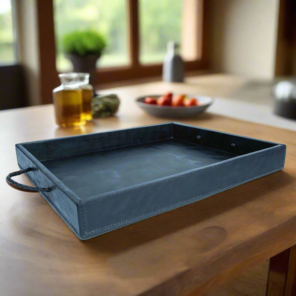 Grande | XL Rectangle Ottoman Tray with Embroidered Handles - Nuvé