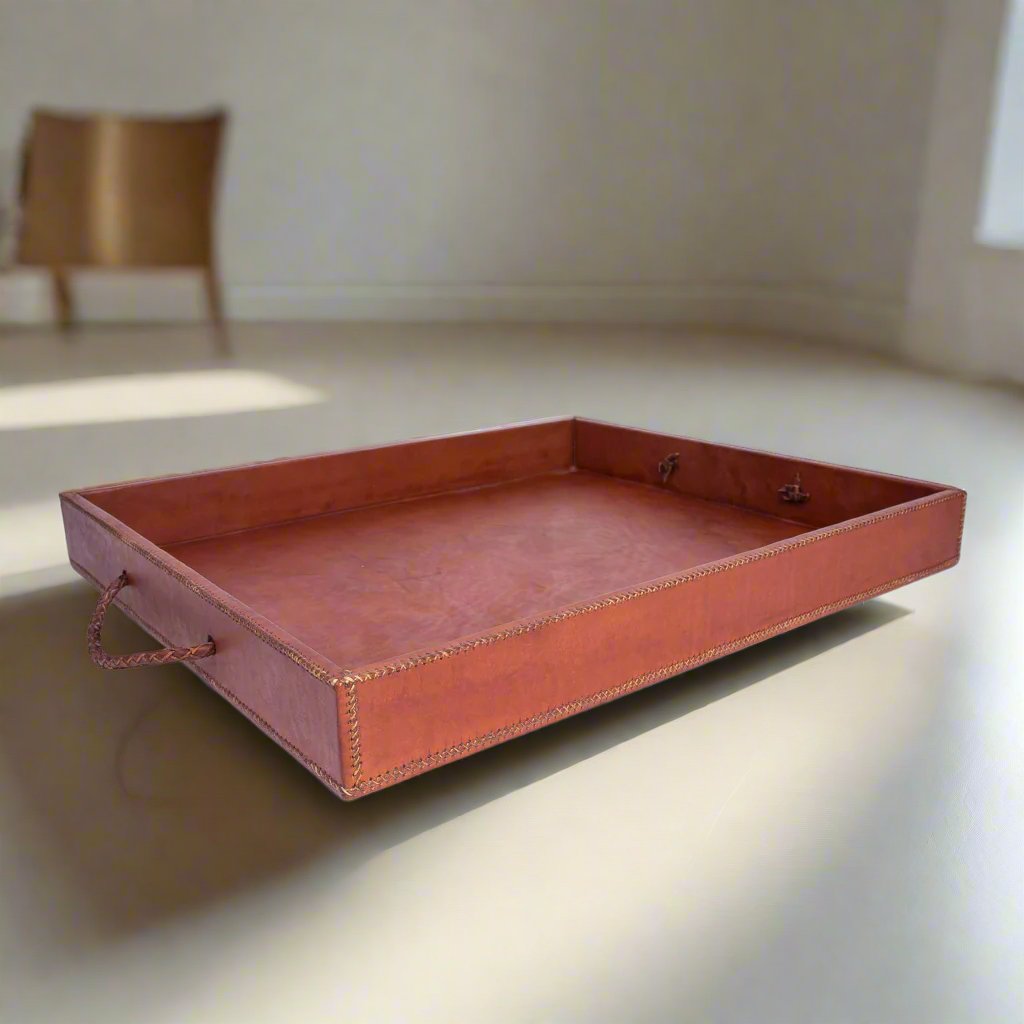 Grande | XL Rectangle Ottoman Tray with Embroidered Handles - Nuvé