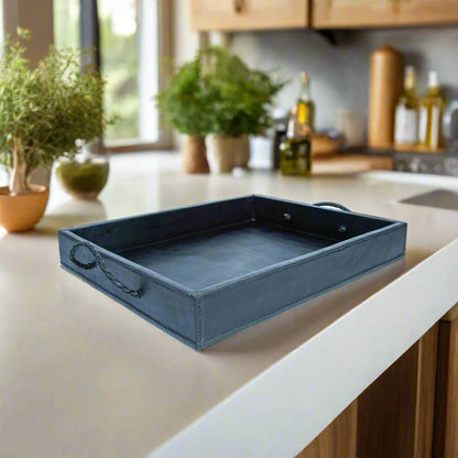 Comer | Large Rectangle Ottoman Tray with Embroidered Handles - Nuvé