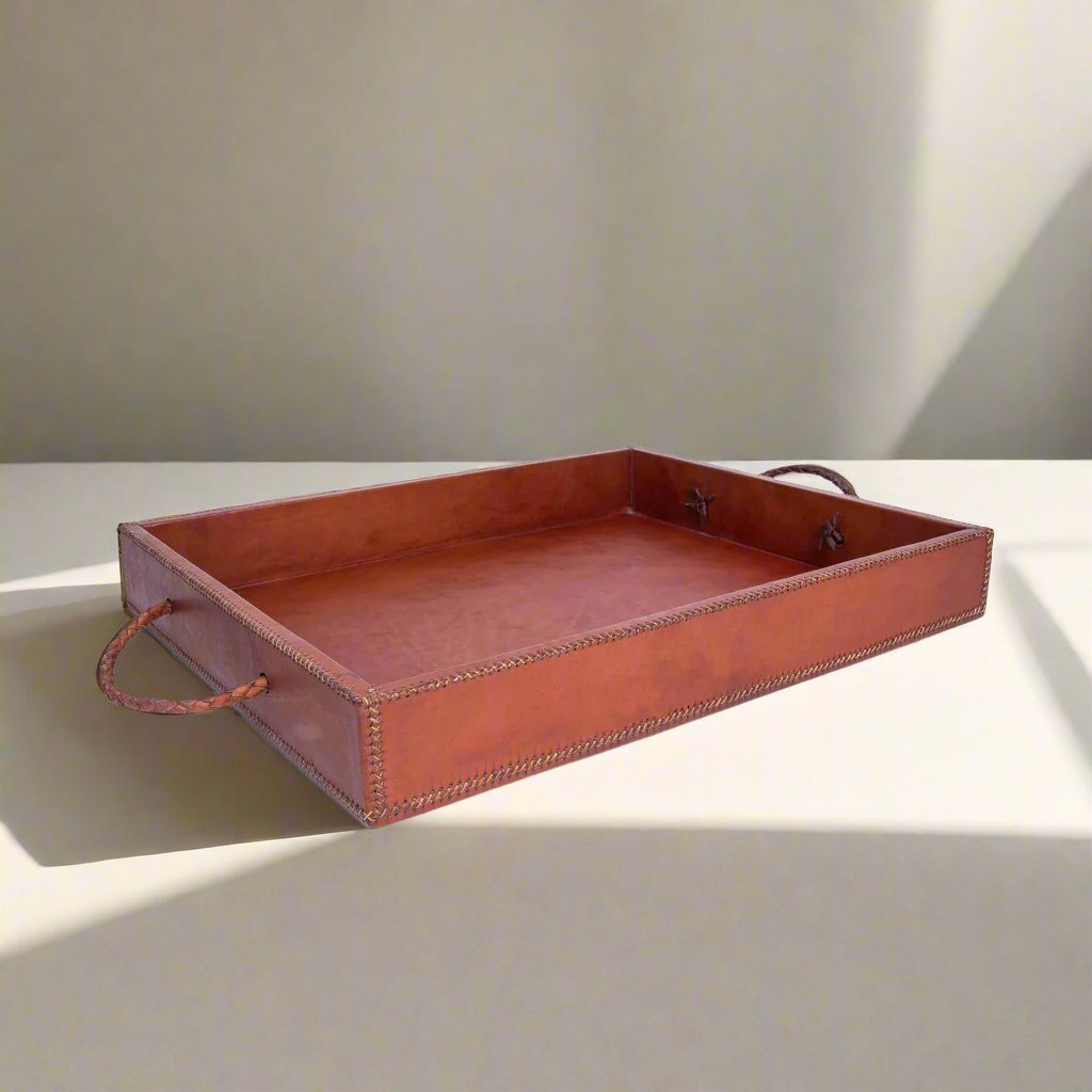 Comer | Large Rectangle Ottoman Tray with Embroidered Handles - Nuvé