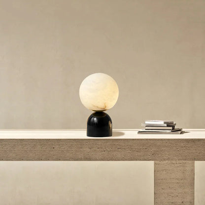 Round alabaster marble table lamp by korewolamp with a Nordic-inspired design, ideal for bedside or living room decor.