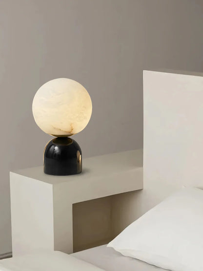 Round alabaster marble table lamp by korewolamp with a sleek, modern design, ideal for bedside or living room decor.