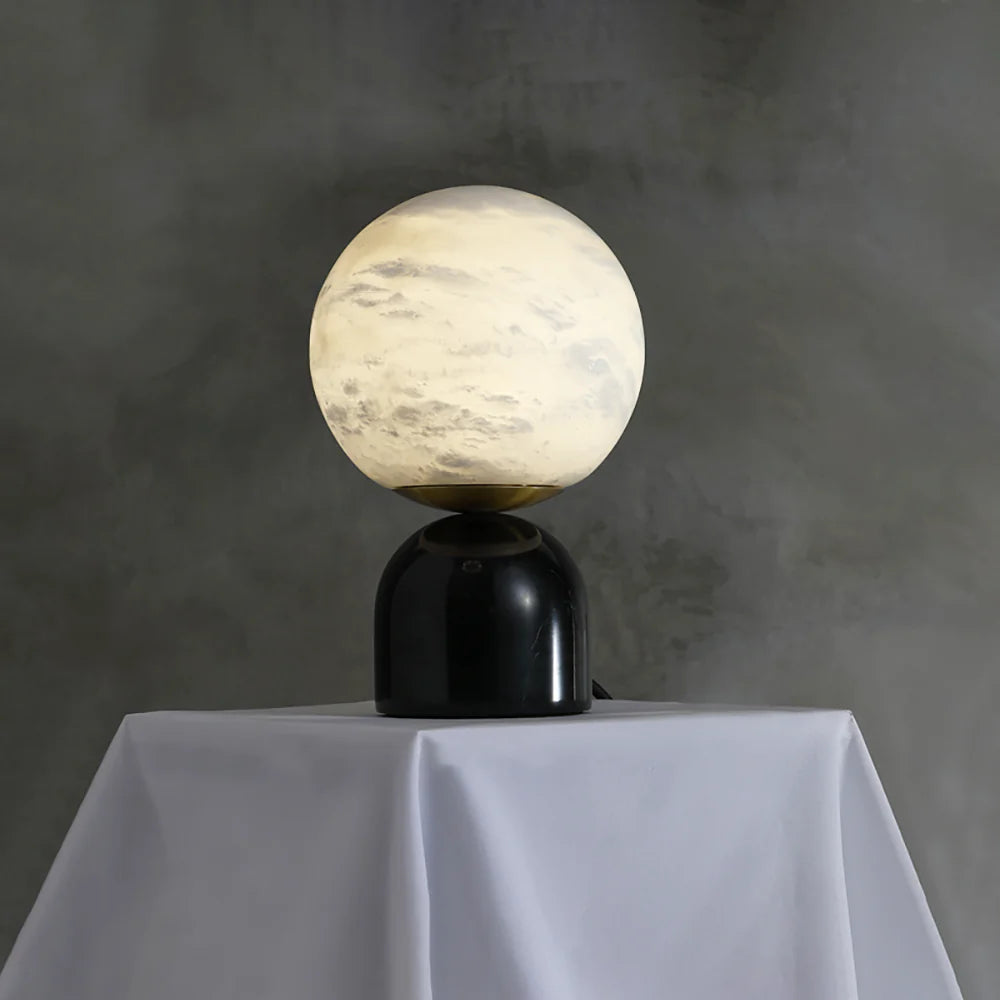 Round alabaster marble table lamp by korewolamp featuring a Nordic-style design, ideal for bedside or living room decor.