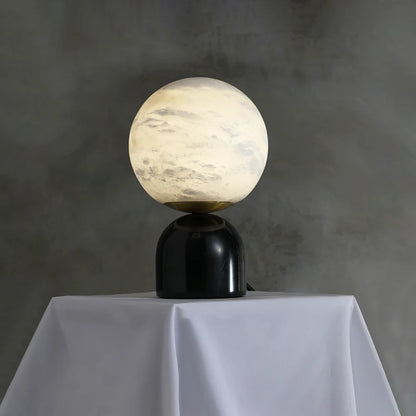 Round alabaster marble table lamp by korewolamp featuring a Nordic-style design, ideal for bedside or living room decor.