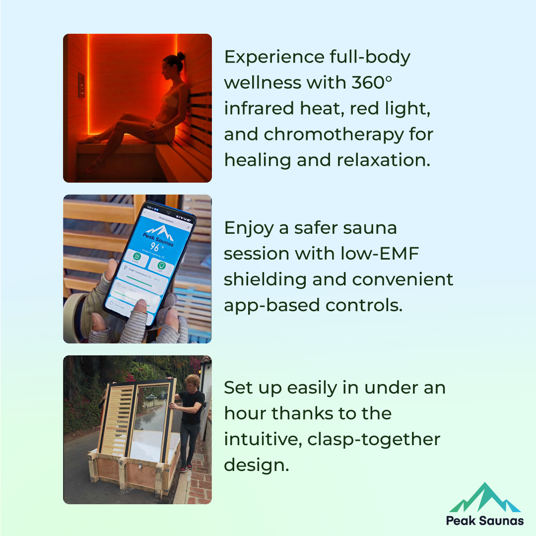 Peak Saunas Olympus Luxury 1-2 Person FAR Infrared Sauna with Smart WiFi App Control - Nuvé