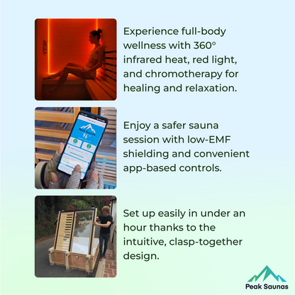 Peak Saunas Olympus Luxury 1-2 Person FAR Infrared Sauna with Smart WiFi App Control - Nuvé